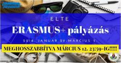 Facebook cover photo of the event called ELTE Erasmus+ pályázás január 29-március 12..